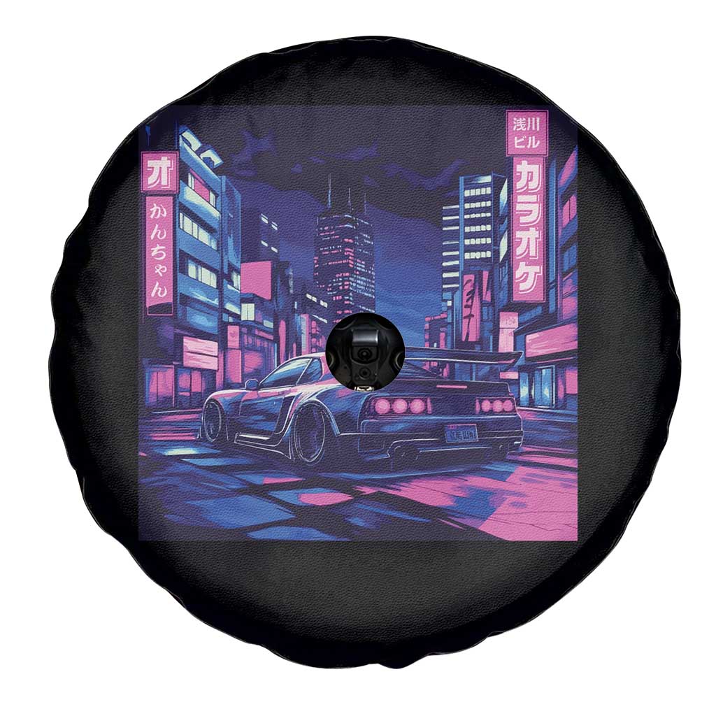 Tokyo Night Drive Spare Tire Cover Retro Futuristic JDM Street Racing Aesthetic