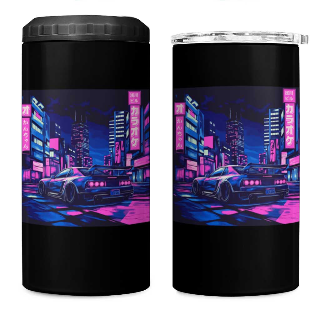 Tokyo Night Drive 4 in 1 Can Cooler Tumbler Retro Futuristic JDM Street Racing Aesthetic