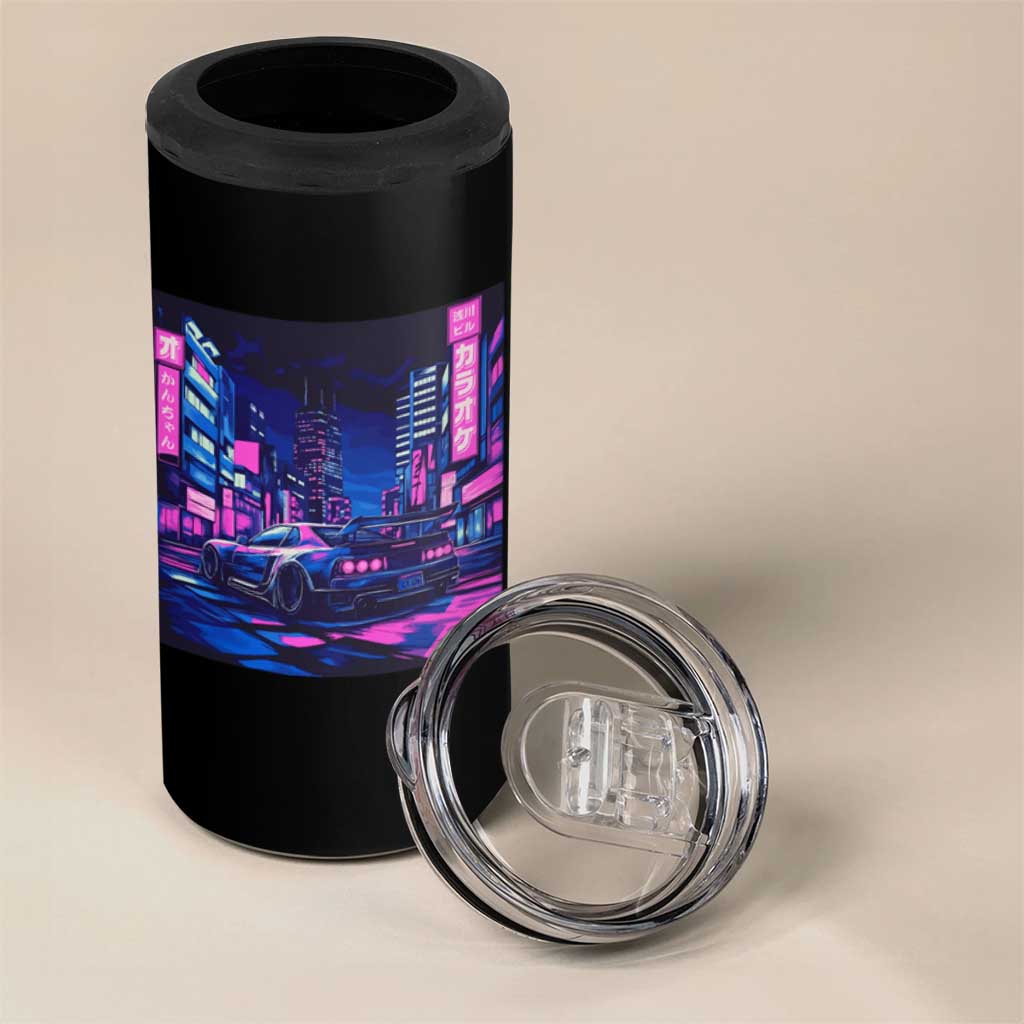 Tokyo Night Drive 4 in 1 Can Cooler Tumbler Retro Futuristic JDM Street Racing Aesthetic