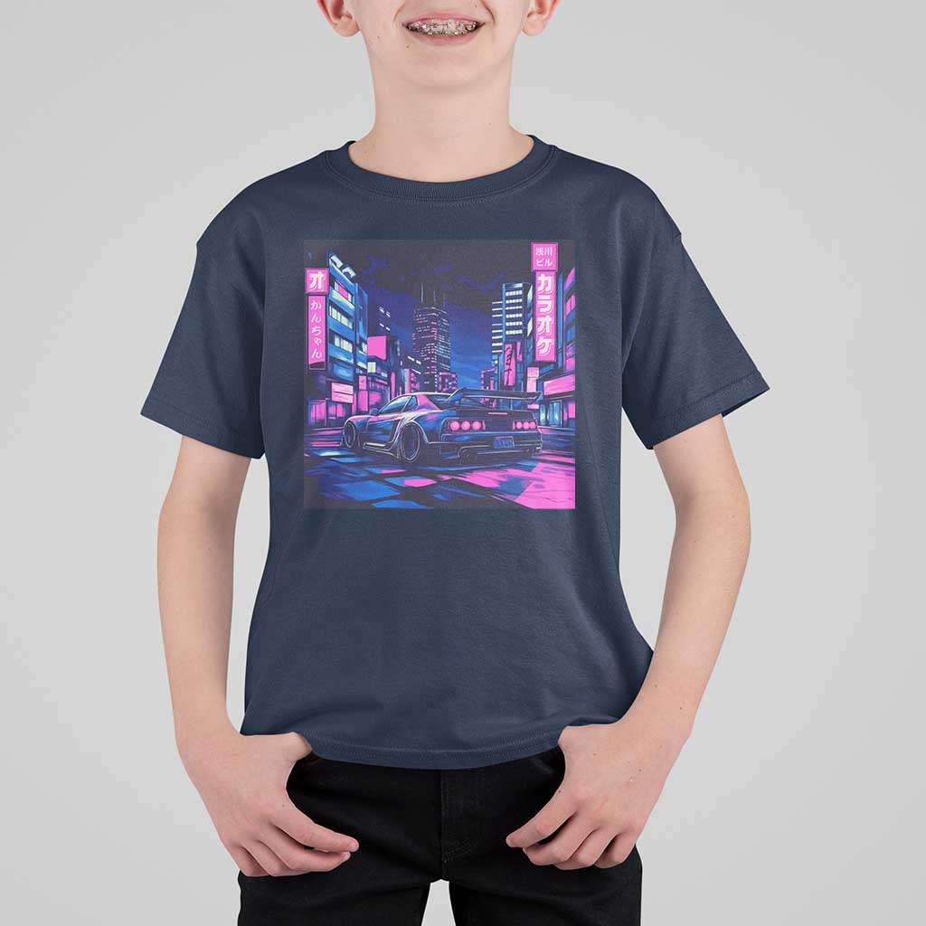 Tokyo Night Drive T Shirt For Kid Retro Futuristic JDM Street Racing Aesthetic