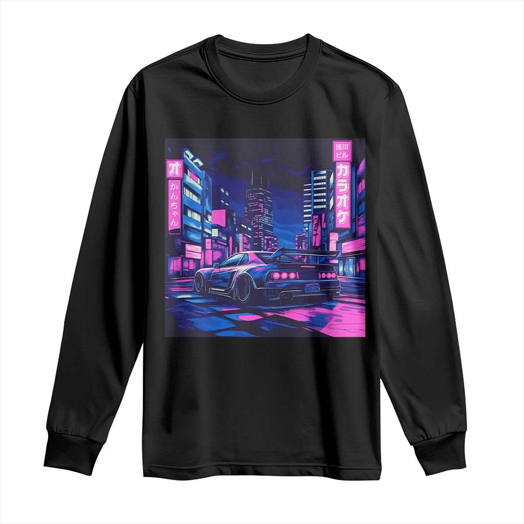 Tokyo Night Drive Long Sleeve Shirt Retro Futuristic JDM Street Racing Aesthetic