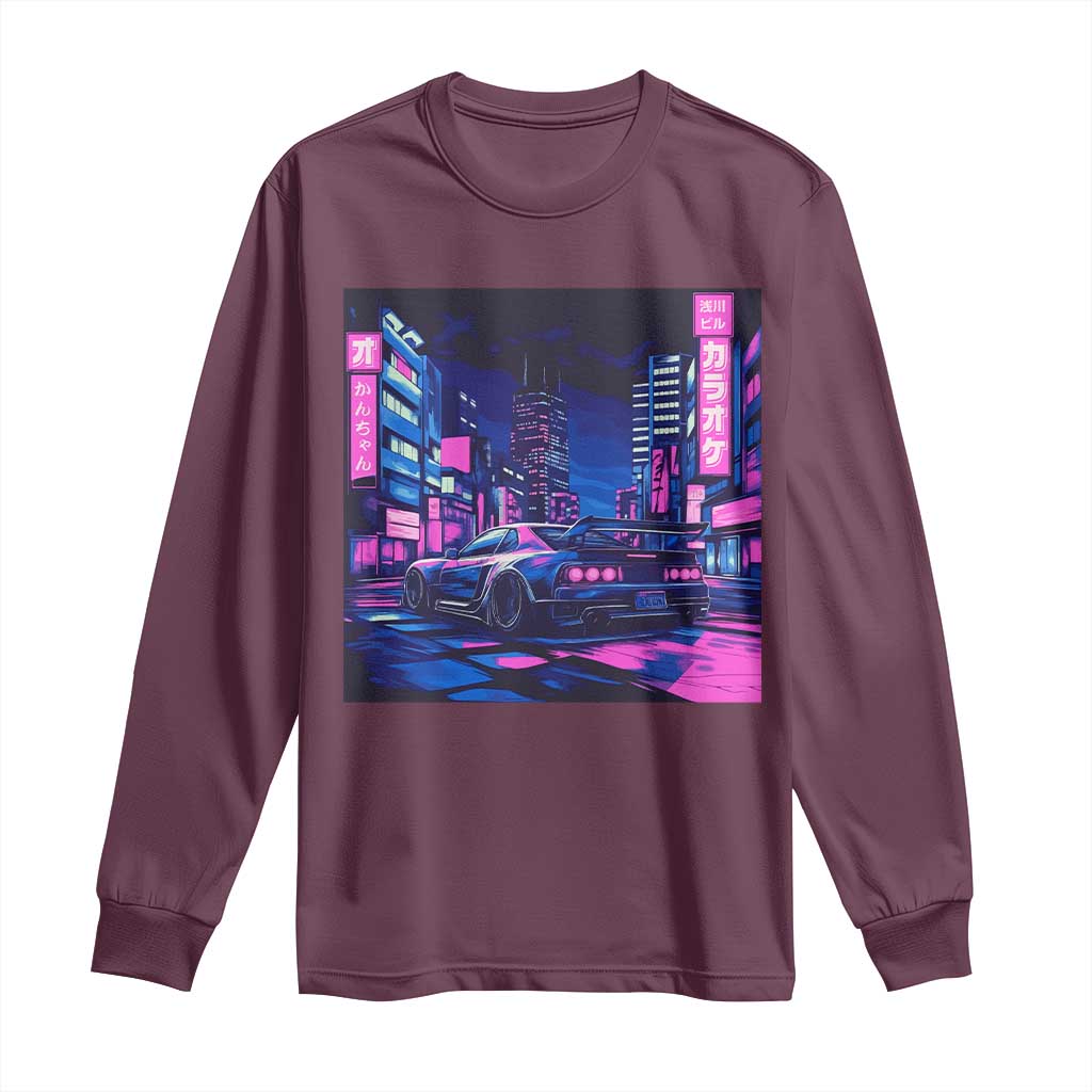 Tokyo Night Drive Long Sleeve Shirt Retro Futuristic JDM Street Racing Aesthetic