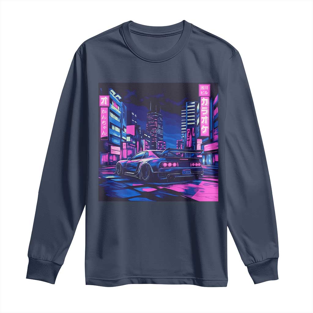 Tokyo Night Drive Long Sleeve Shirt Retro Futuristic JDM Street Racing Aesthetic