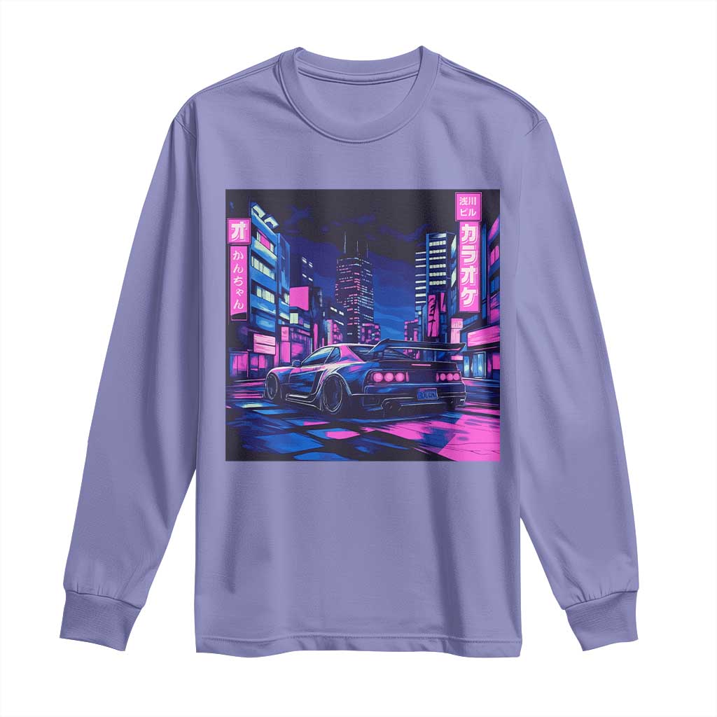 Tokyo Night Drive Long Sleeve Shirt Retro Futuristic JDM Street Racing Aesthetic