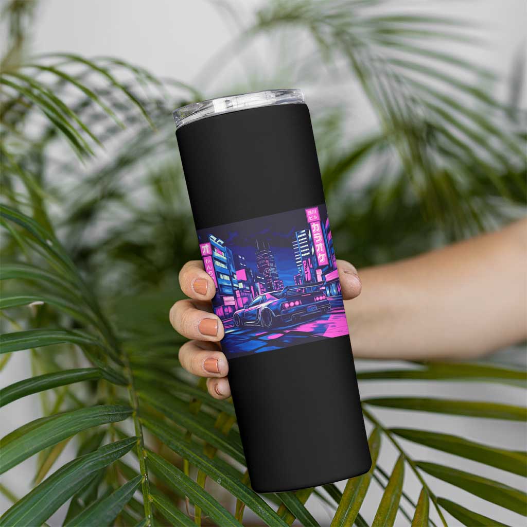 Tokyo Night Drive Skinny Tumbler Retro Futuristic JDM Street Racing Aesthetic