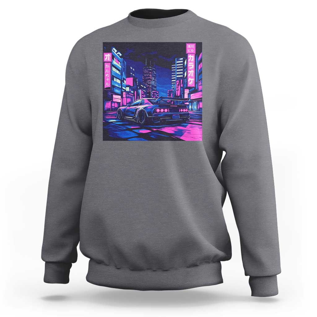 Tokyo Night Drive Sweatshirt Retro Futuristic JDM Street Racing Aesthetic