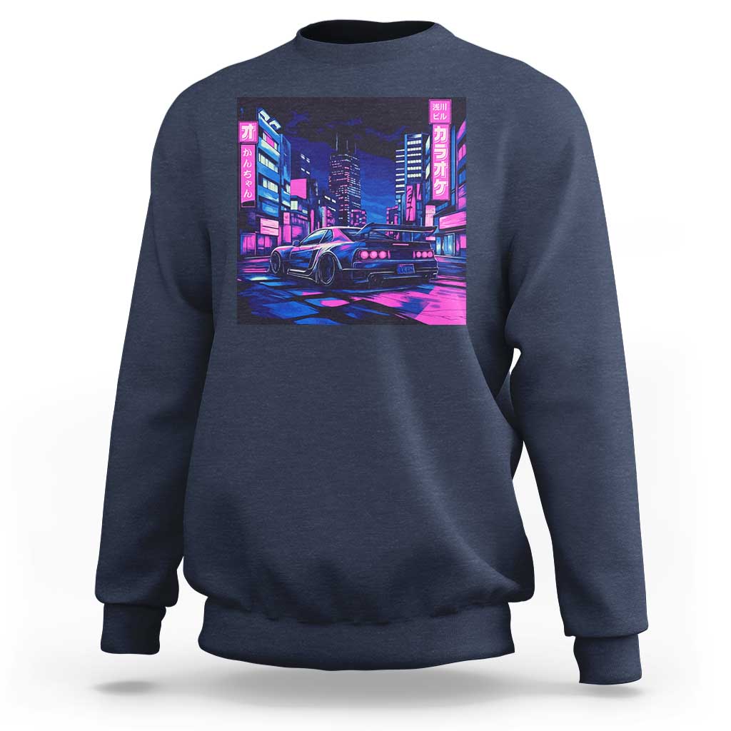 Tokyo Night Drive Sweatshirt Retro Futuristic JDM Street Racing Aesthetic
