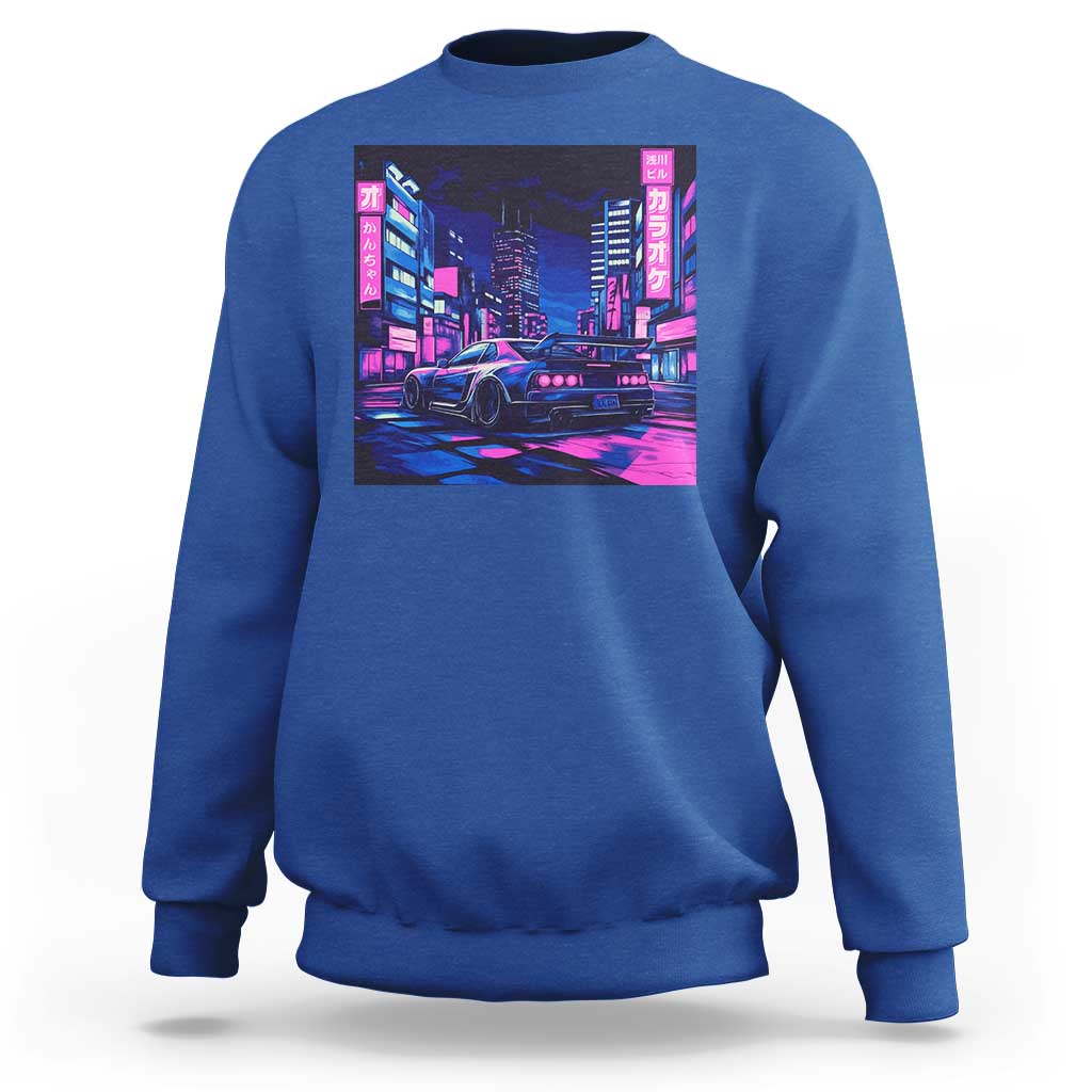 Tokyo Night Drive Sweatshirt Retro Futuristic JDM Street Racing Aesthetic