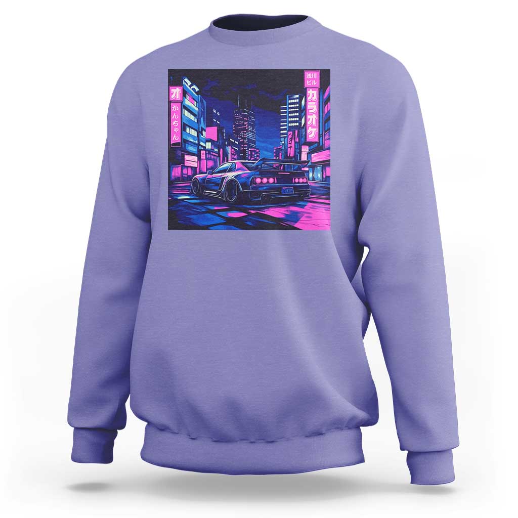 Tokyo Night Drive Sweatshirt Retro Futuristic JDM Street Racing Aesthetic