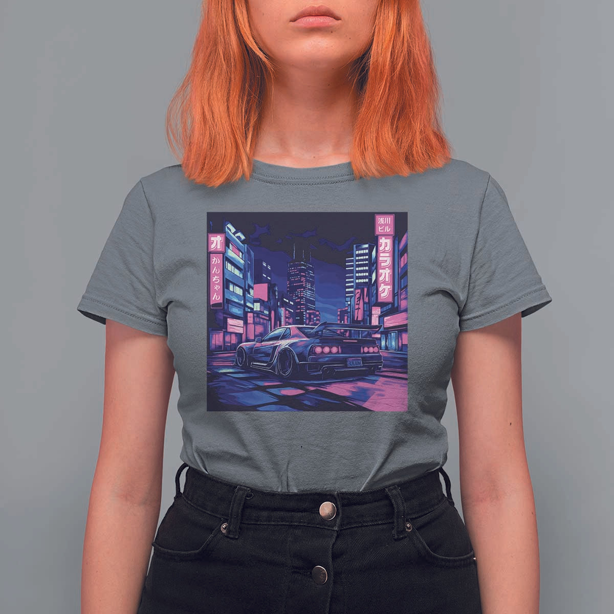 Tokyo Night Drive T Shirt For Women Retro Futuristic JDM Street Racing Aesthetic