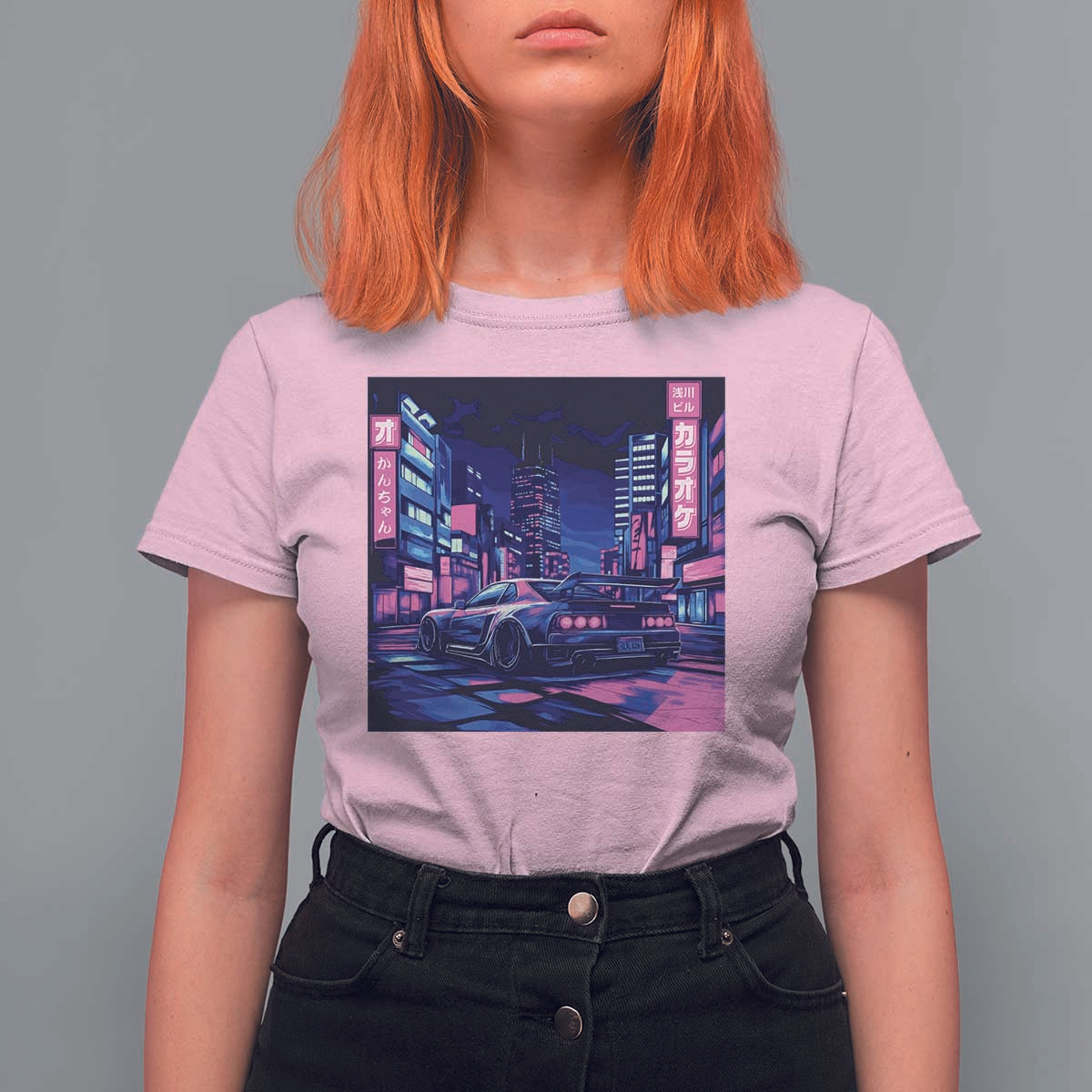 Tokyo Night Drive T Shirt For Women Retro Futuristic JDM Street Racing Aesthetic