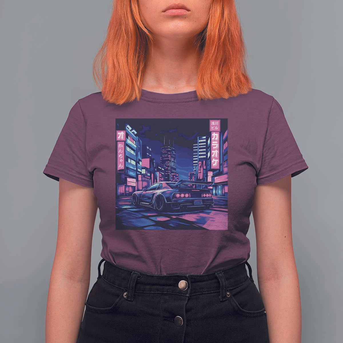 Tokyo Night Drive T Shirt For Women Retro Futuristic JDM Street Racing Aesthetic