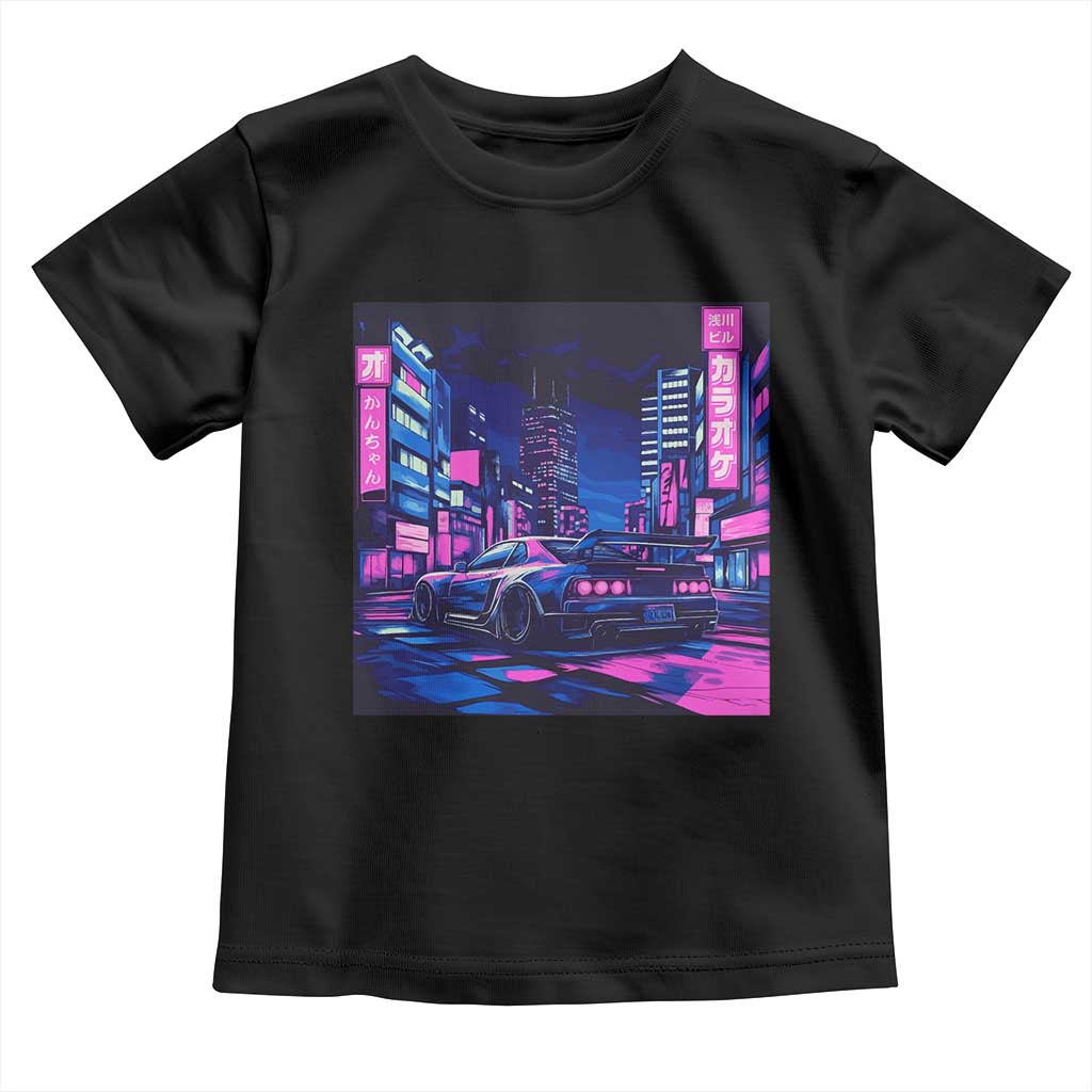 Tokyo Night Drive Toddler T Shirt Retro Futuristic JDM Street Racing Aesthetic