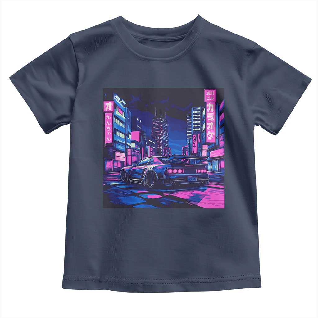 Tokyo Night Drive Toddler T Shirt Retro Futuristic JDM Street Racing Aesthetic