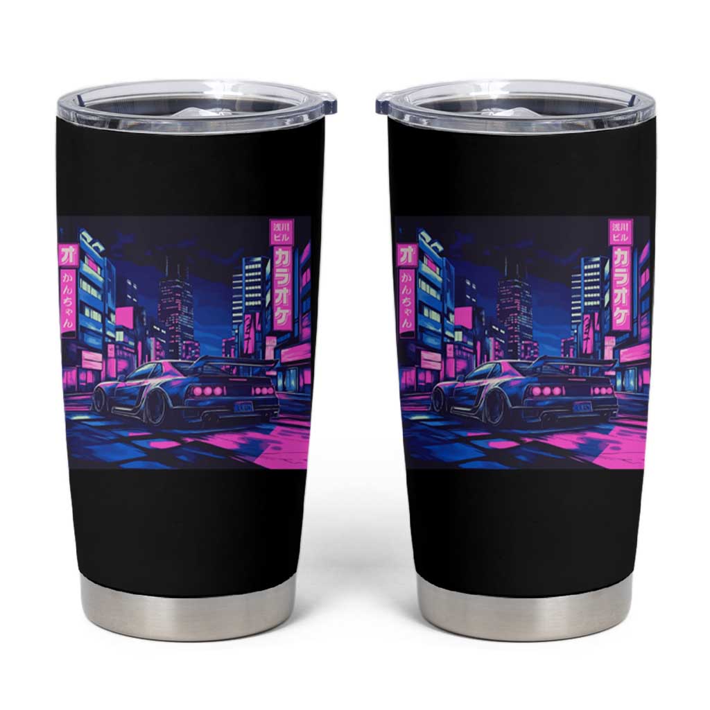 Tokyo Night Drive Tumbler Cup Retro Futuristic JDM Street Racing Aesthetic