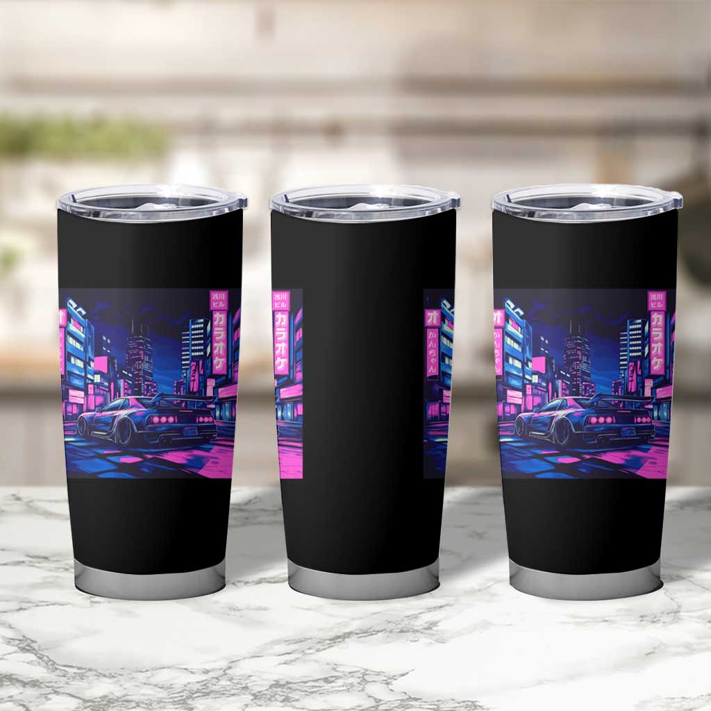 Tokyo Night Drive Tumbler Cup Retro Futuristic JDM Street Racing Aesthetic