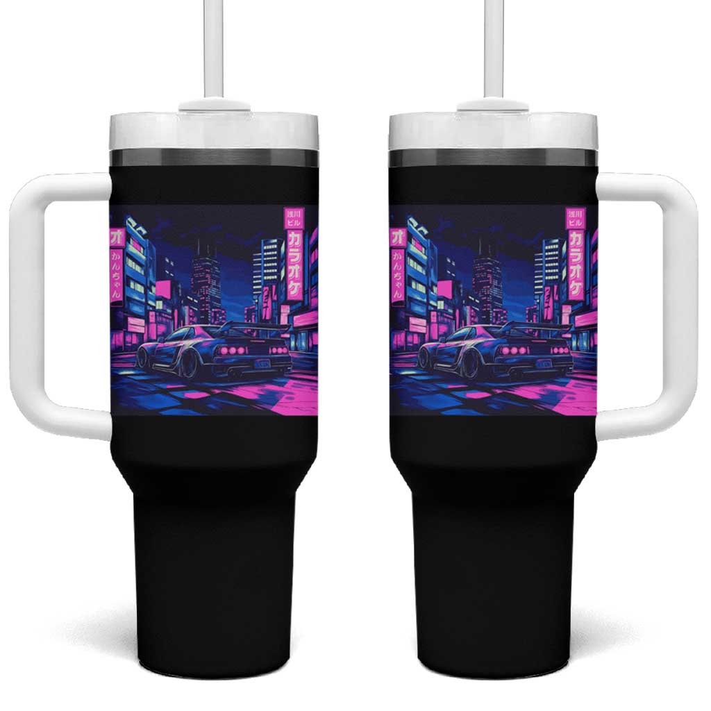 Tokyo Night Drive Tumbler With Handle Retro Futuristic JDM Street Racing Aesthetic