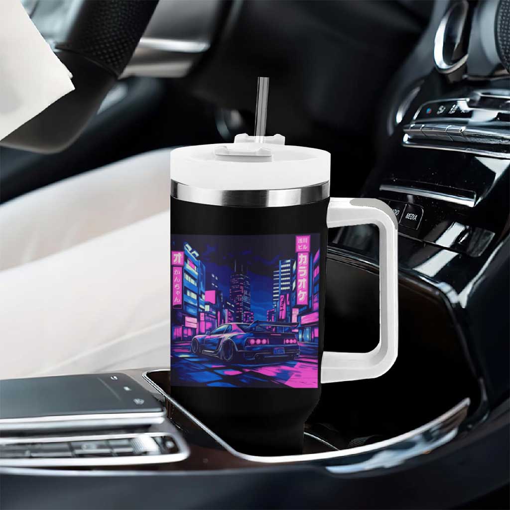 Tokyo Night Drive Tumbler With Handle Retro Futuristic JDM Street Racing Aesthetic