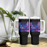 Tokyo Night Drive Tumbler With Handle Retro Futuristic JDM Street Racing Aesthetic