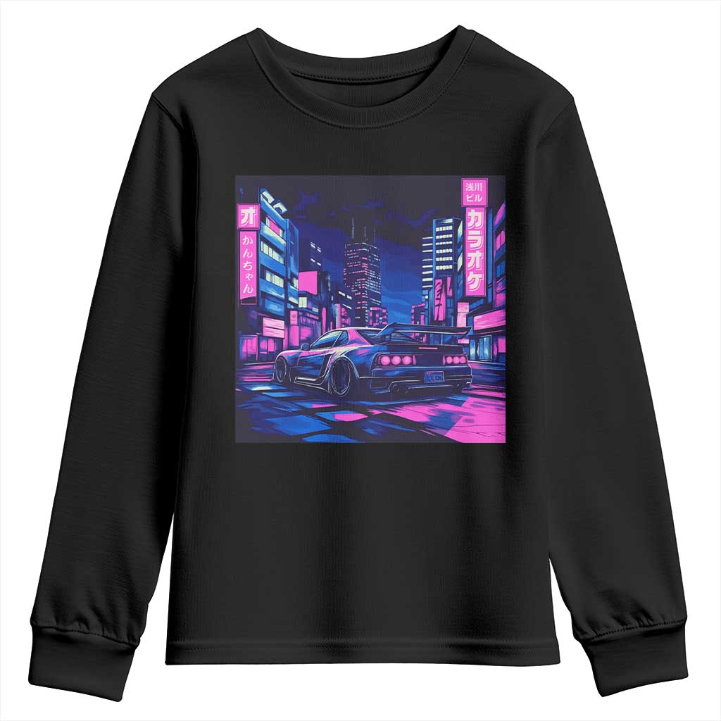 Tokyo Night Drive Youth Sweatshirt Retro Futuristic JDM Street Racing Aesthetic