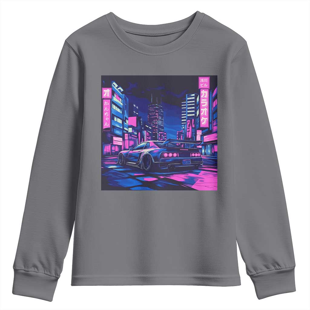 Tokyo Night Drive Youth Sweatshirt Retro Futuristic JDM Street Racing Aesthetic