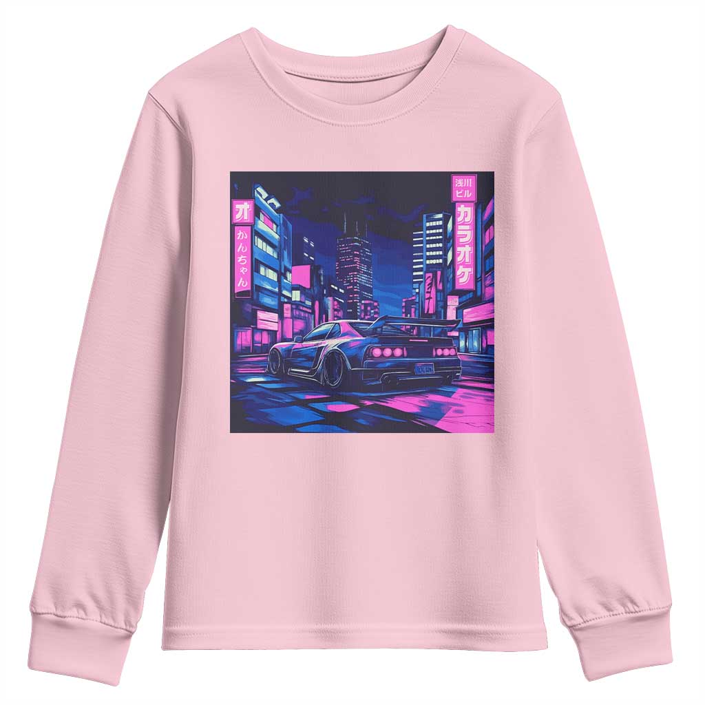 Tokyo Night Drive Youth Sweatshirt Retro Futuristic JDM Street Racing Aesthetic
