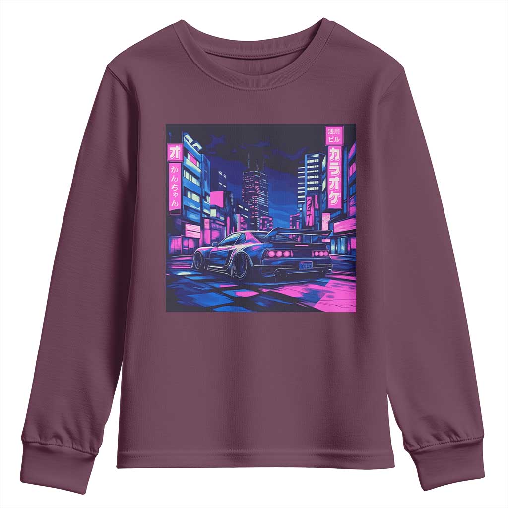 Tokyo Night Drive Youth Sweatshirt Retro Futuristic JDM Street Racing Aesthetic