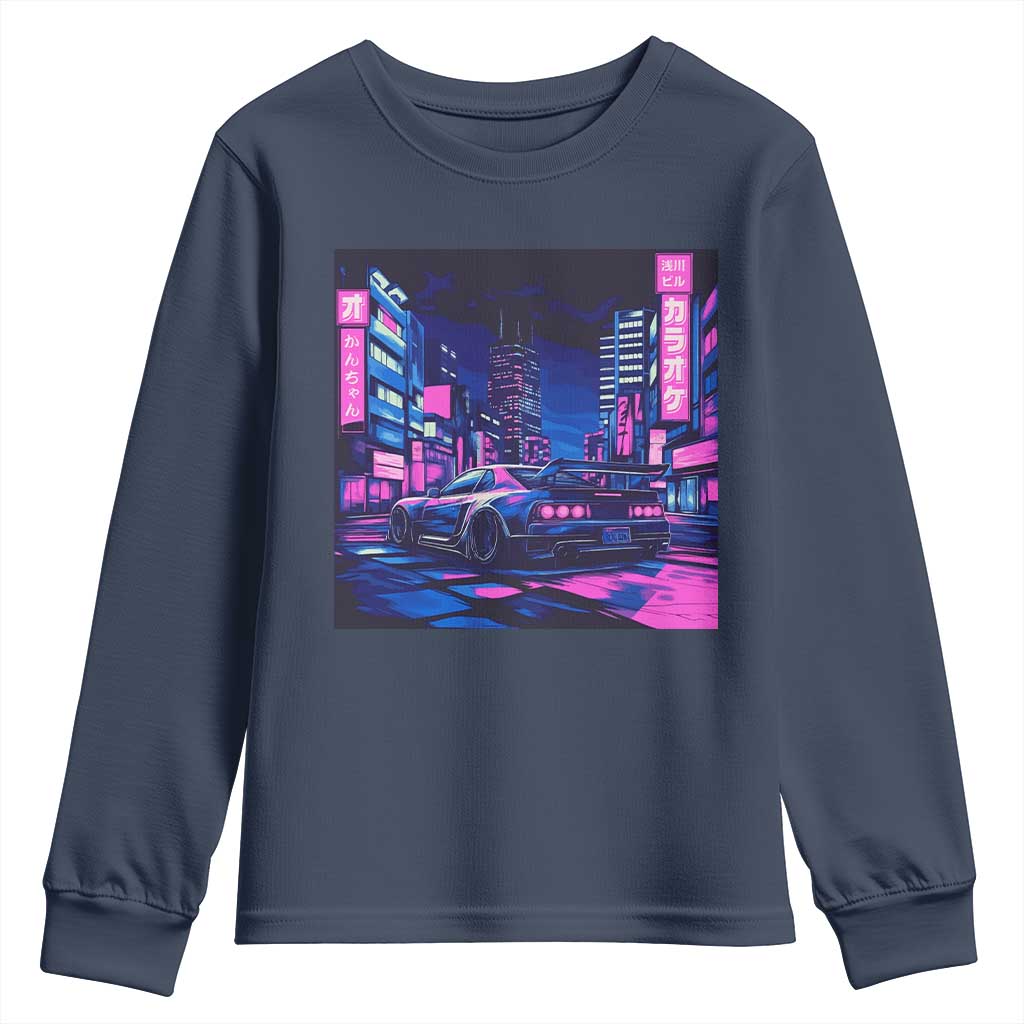 Tokyo Night Drive Youth Sweatshirt Retro Futuristic JDM Street Racing Aesthetic