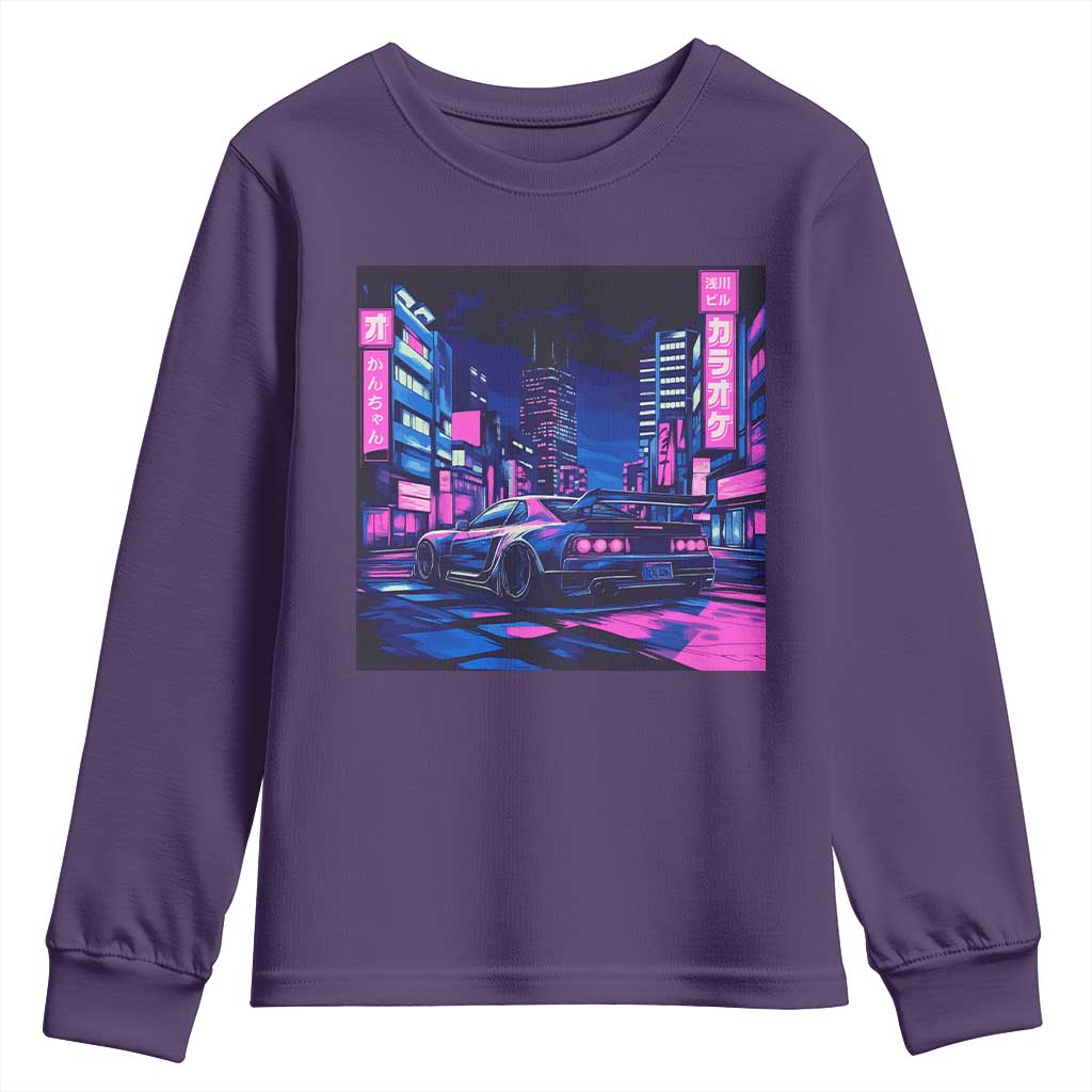 Tokyo Night Drive Youth Sweatshirt Retro Futuristic JDM Street Racing Aesthetic