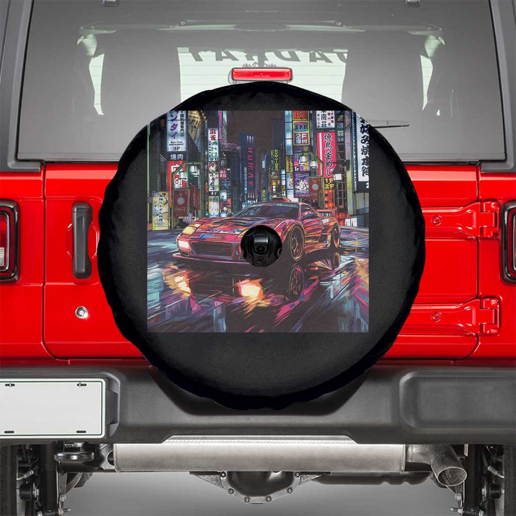 Tokyo Night Racer Spare Tire Cover JDM Street Racing Neon Aesthetic