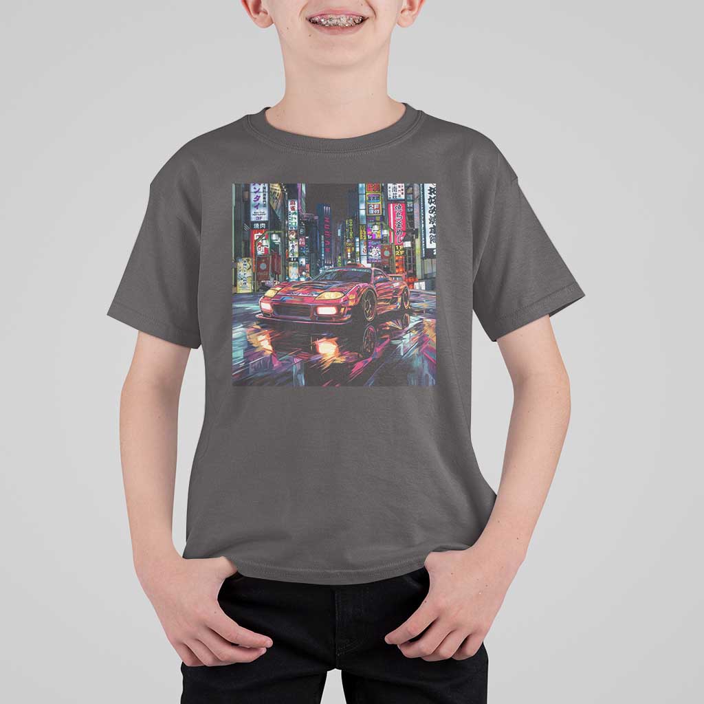 Tokyo Night Racer T Shirt For Kid JDM Street Racing Neon Aesthetic