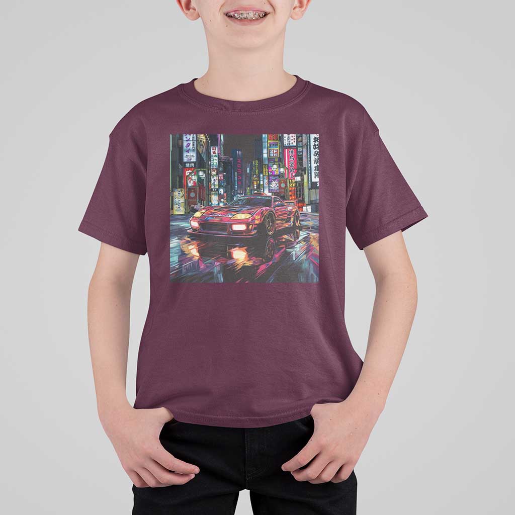 Tokyo Night Racer T Shirt For Kid JDM Street Racing Neon Aesthetic