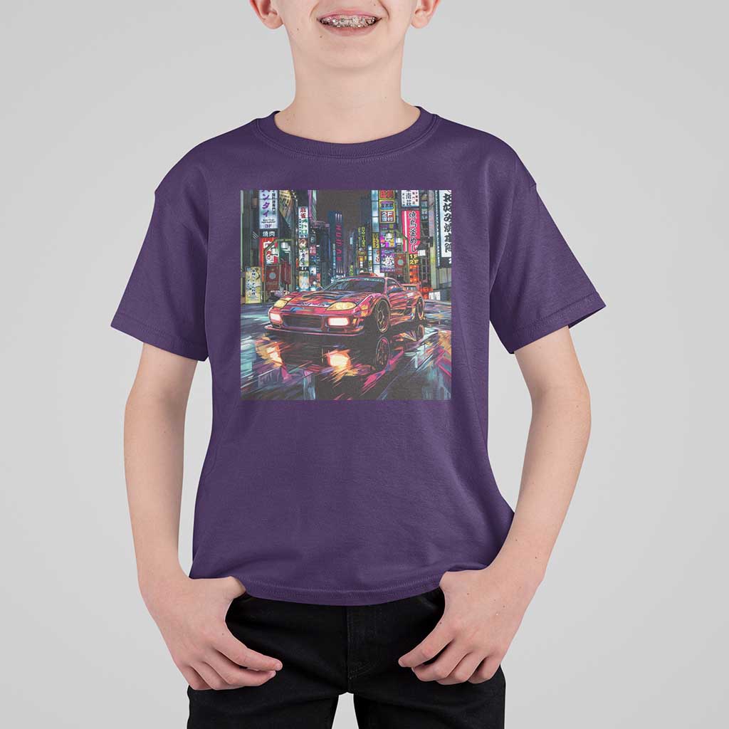 Tokyo Night Racer T Shirt For Kid JDM Street Racing Neon Aesthetic