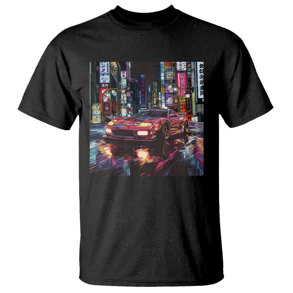 Tokyo Night Racer T Shirt JDM Street Racing Neon Aesthetic