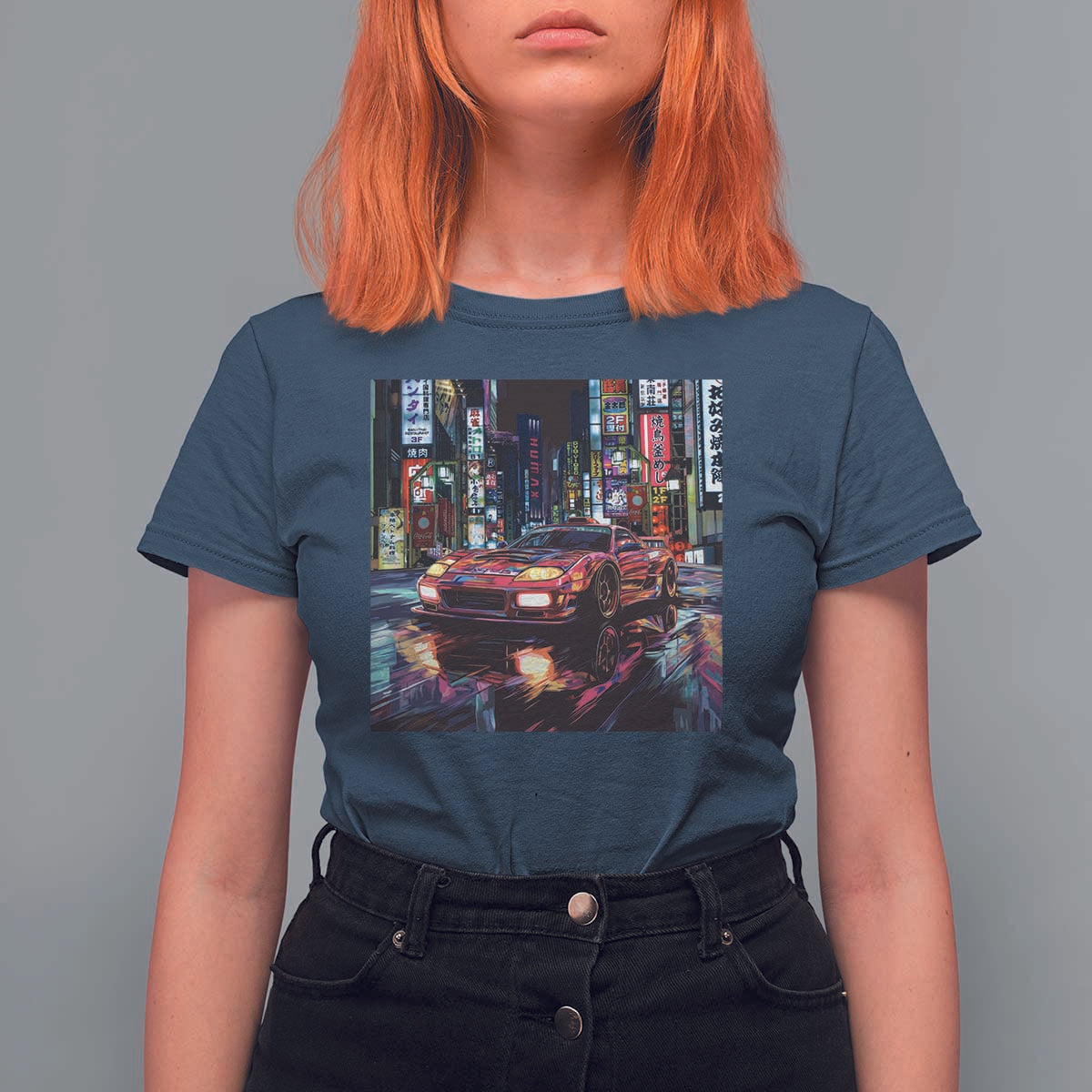 Tokyo Night Racer T Shirt For Women JDM Street Racing Neon Aesthetic
