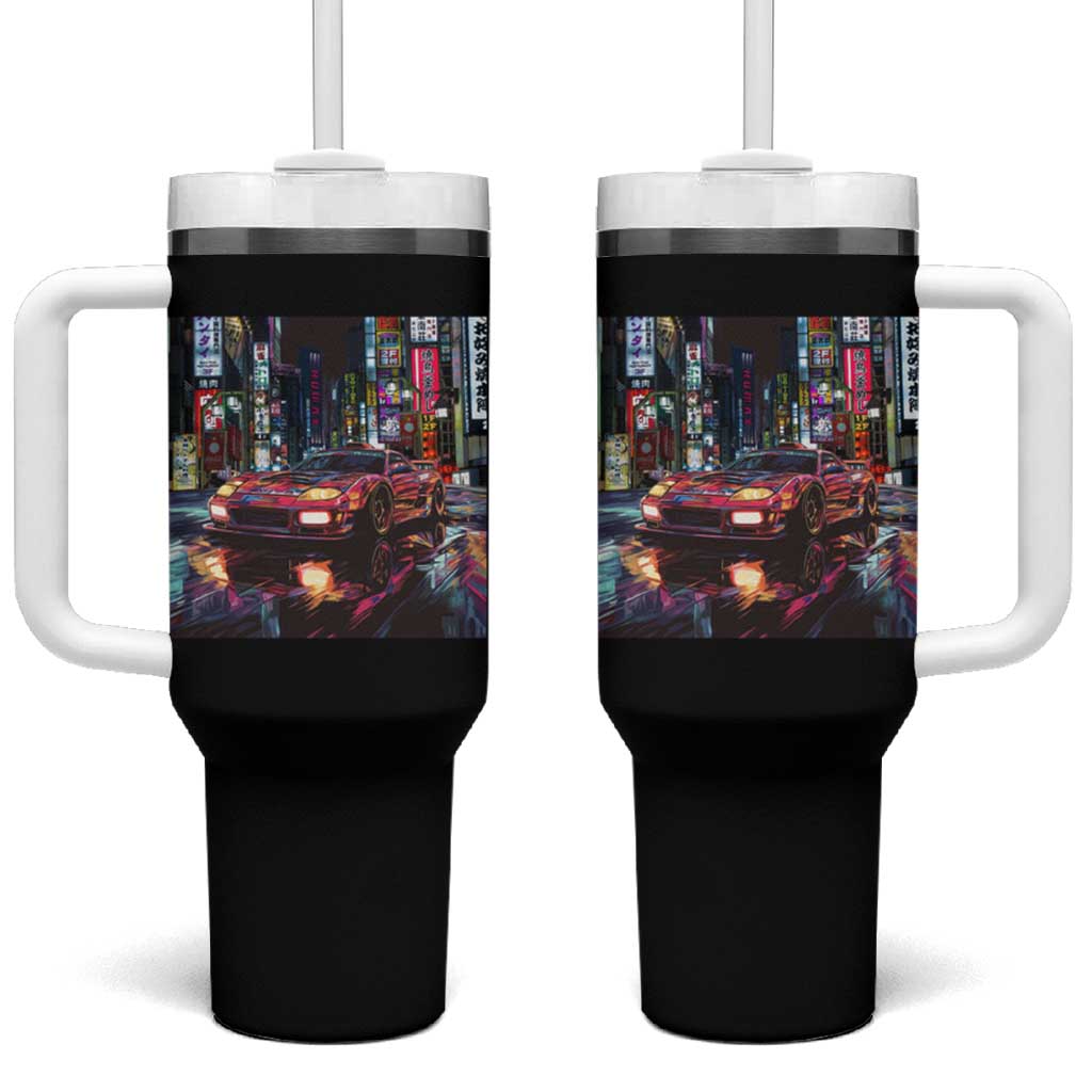 Tokyo Night Racer Tumbler With Handle JDM Street Racing Neon Aesthetic