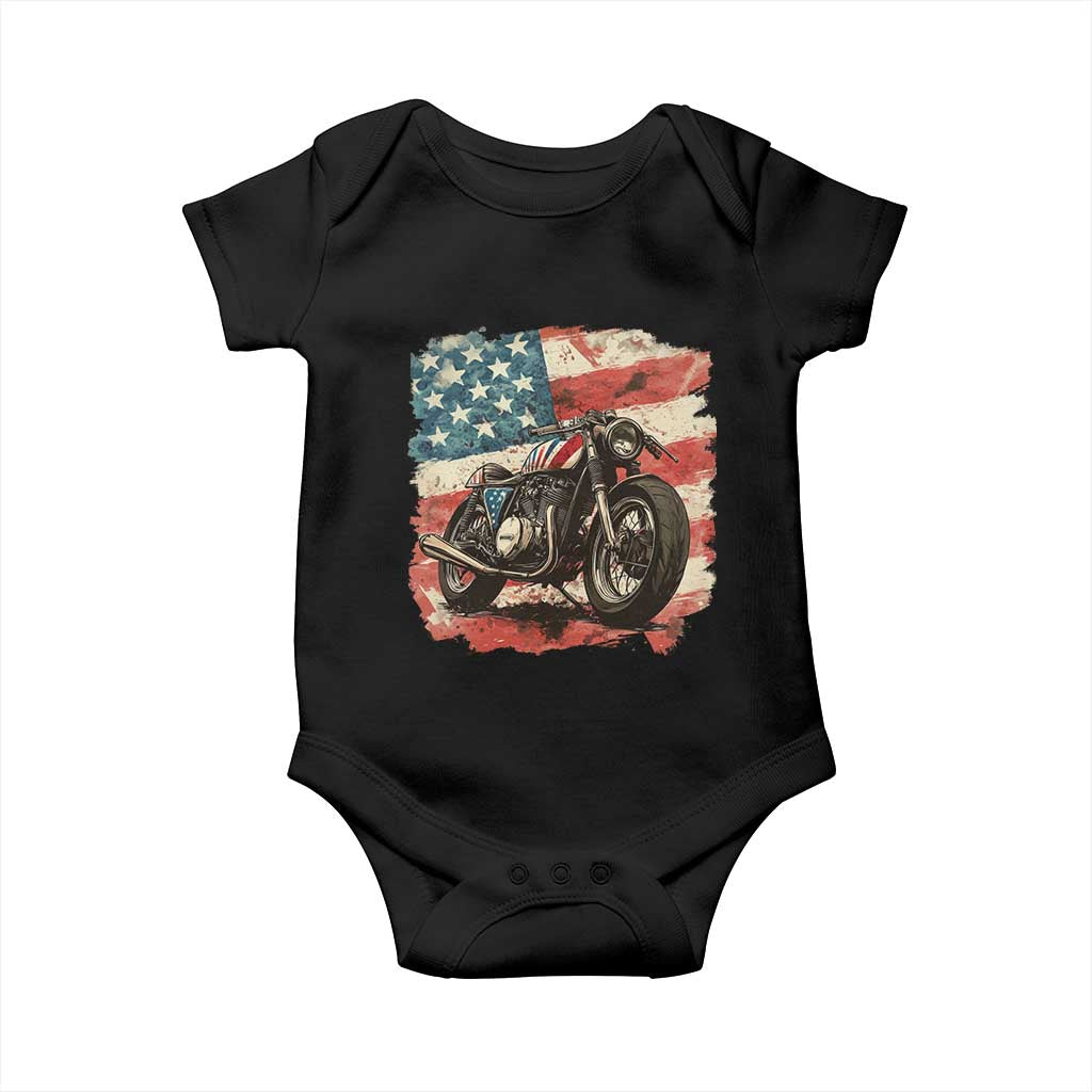 Motorcycle USA Flag Retro Biker Baby Onesie