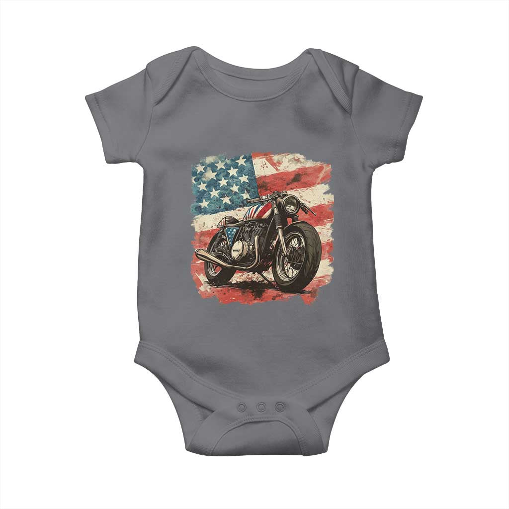 Motorcycle USA Flag Retro Biker Baby Onesie