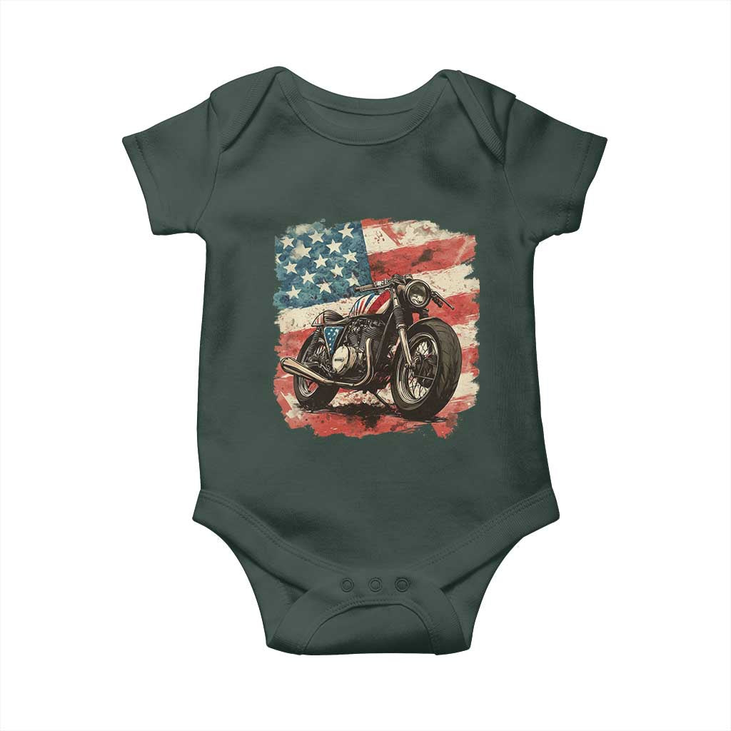 Motorcycle USA Flag Retro Biker Baby Onesie