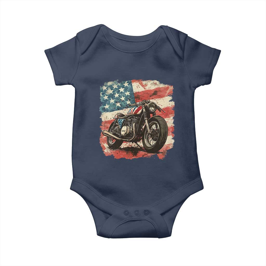 Motorcycle USA Flag Retro Biker Baby Onesie