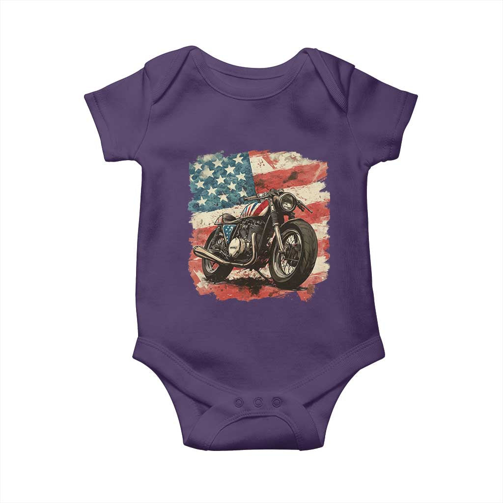 Motorcycle USA Flag Retro Biker Baby Onesie