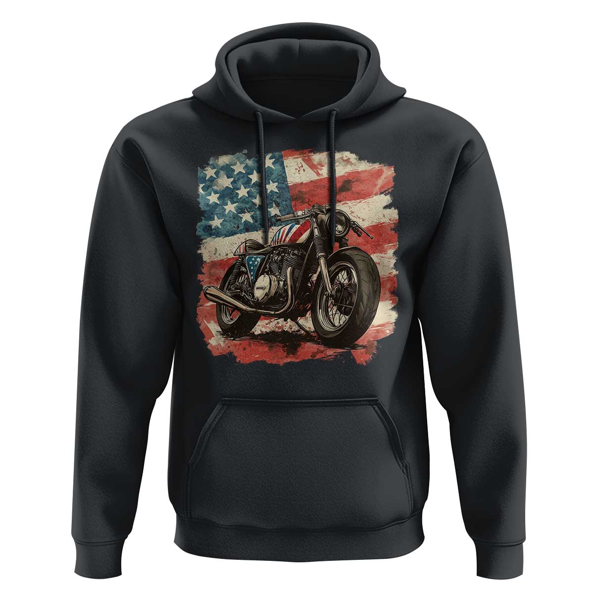 Motorcycle USA Flag Retro Biker Hoodie
