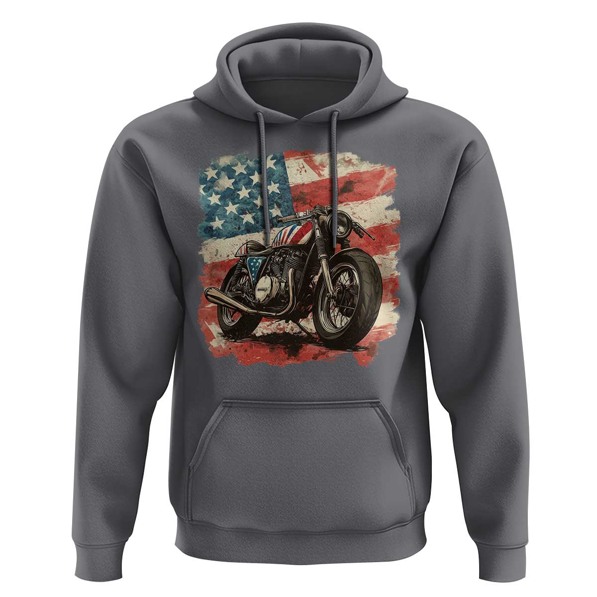 Motorcycle USA Flag Retro Biker Hoodie