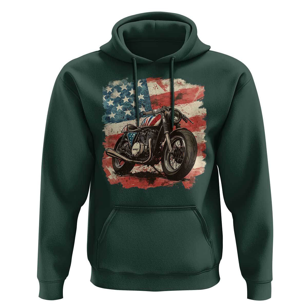 Motorcycle USA Flag Retro Biker Hoodie