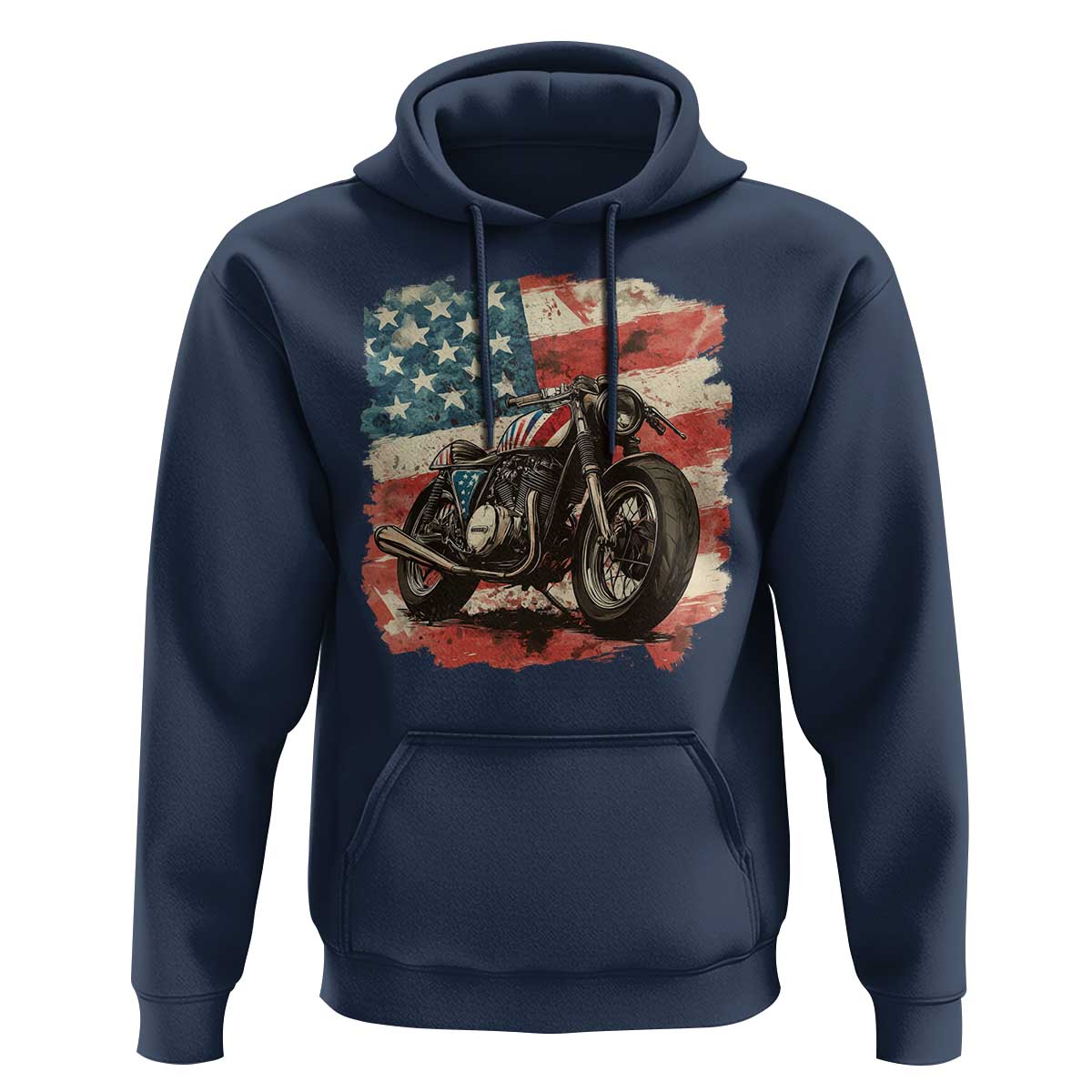 Motorcycle USA Flag Retro Biker Hoodie