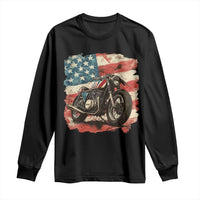 Motorcycle USA Flag Retro Biker Long Sleeve Shirt