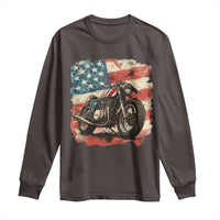 Motorcycle USA Flag Retro Biker Long Sleeve Shirt