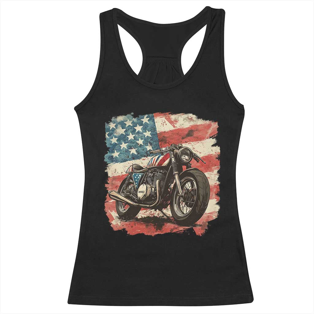 Motorcycle USA Flag Retro Biker Racerback Tank Top