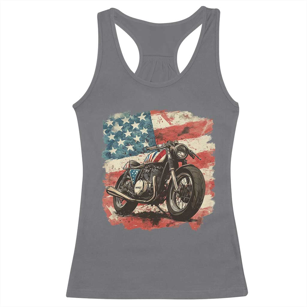 Motorcycle USA Flag Retro Biker Racerback Tank Top