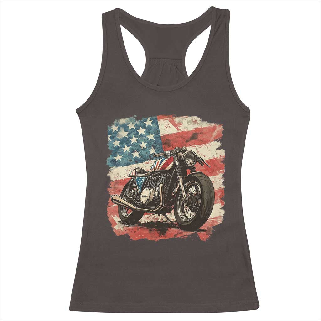 Motorcycle USA Flag Retro Biker Racerback Tank Top